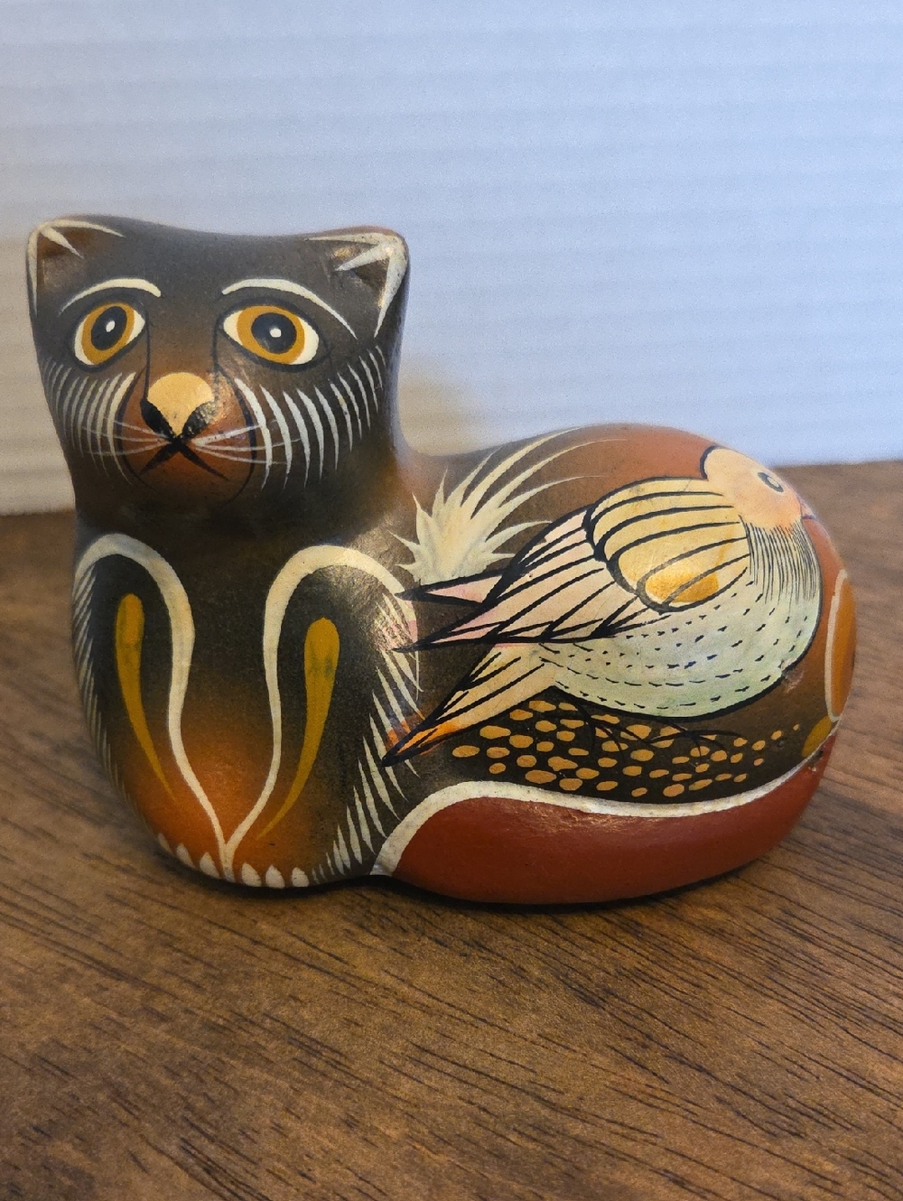 Vintage Red Clay Folk Art Hand Painted Cat Kitty Regin Mexico